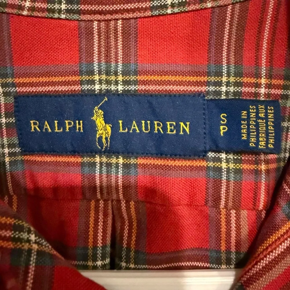 Ralph Lauren Red and Green Plaid Button Up Long Sleeve Shirt Size S